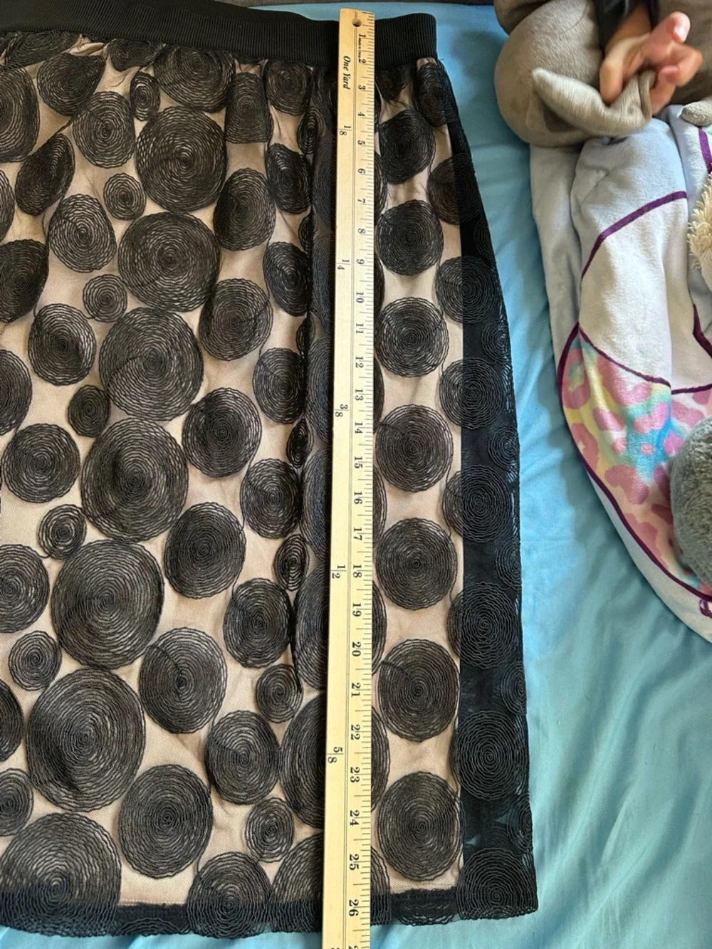 Lane Bryant Black Sheer Polka-Dot Overlay Midi Skirt with Nude Lining